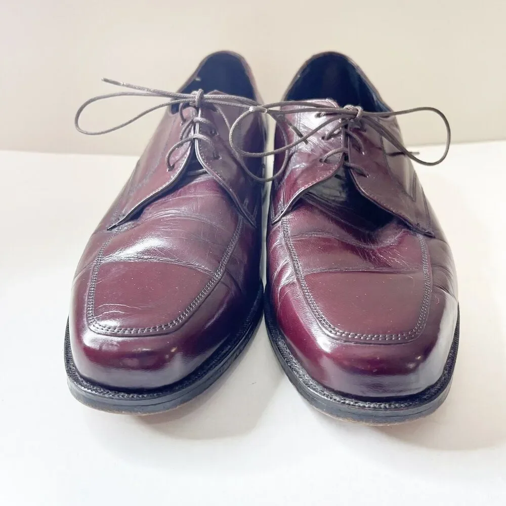 Vintage Florsheim Size 9.5D Burgundy Leather‎ Apron Toe Derby Dress Shoe 33617